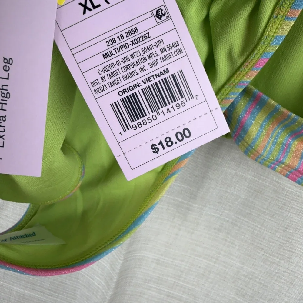 Wild‎ Fable Bikini Swimsuit Set Womens XL Multicolor Stripe Glitter 2 Piece NWT